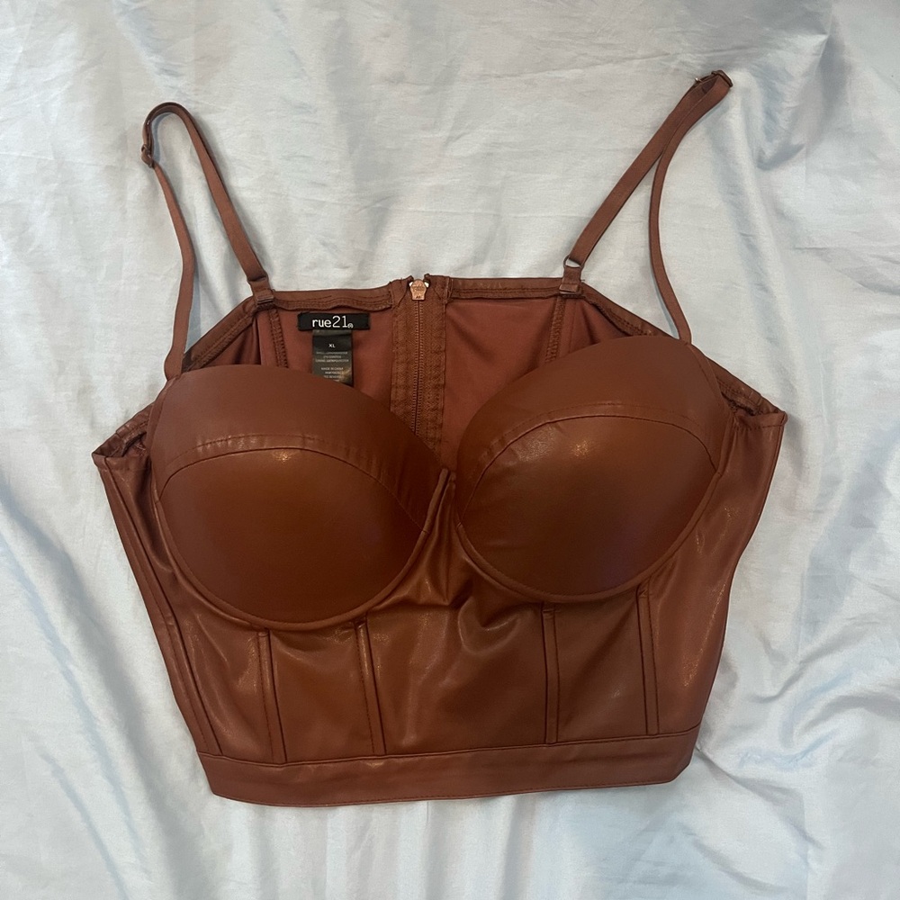 EUC Rue21 Brown Faux Leather Zip up Corset Top